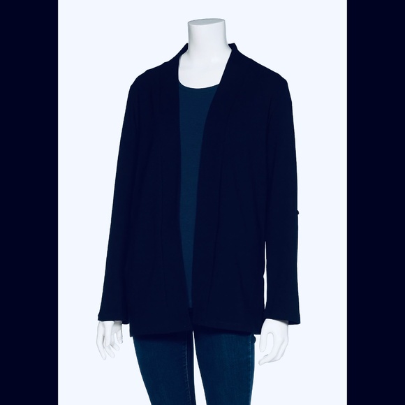 🌟 Navy Roll-Up Sleeve Open Cardigan - Picture 1 of 6